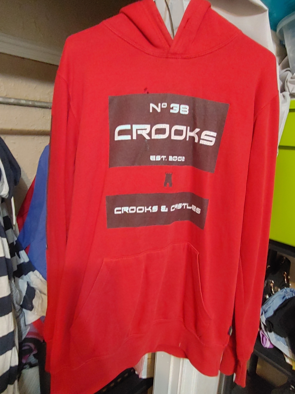 Crooks & Castles Red Pullover Hoodie with Front Logo Panels